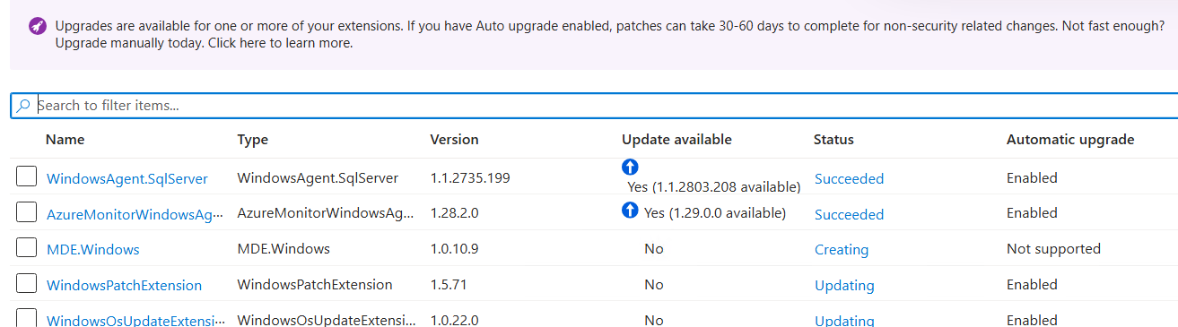 Extensions stuck in permanent Installing state in Azure portal