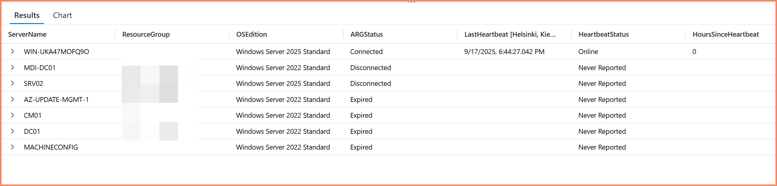 Log Analytics workspace showing Arc server data
